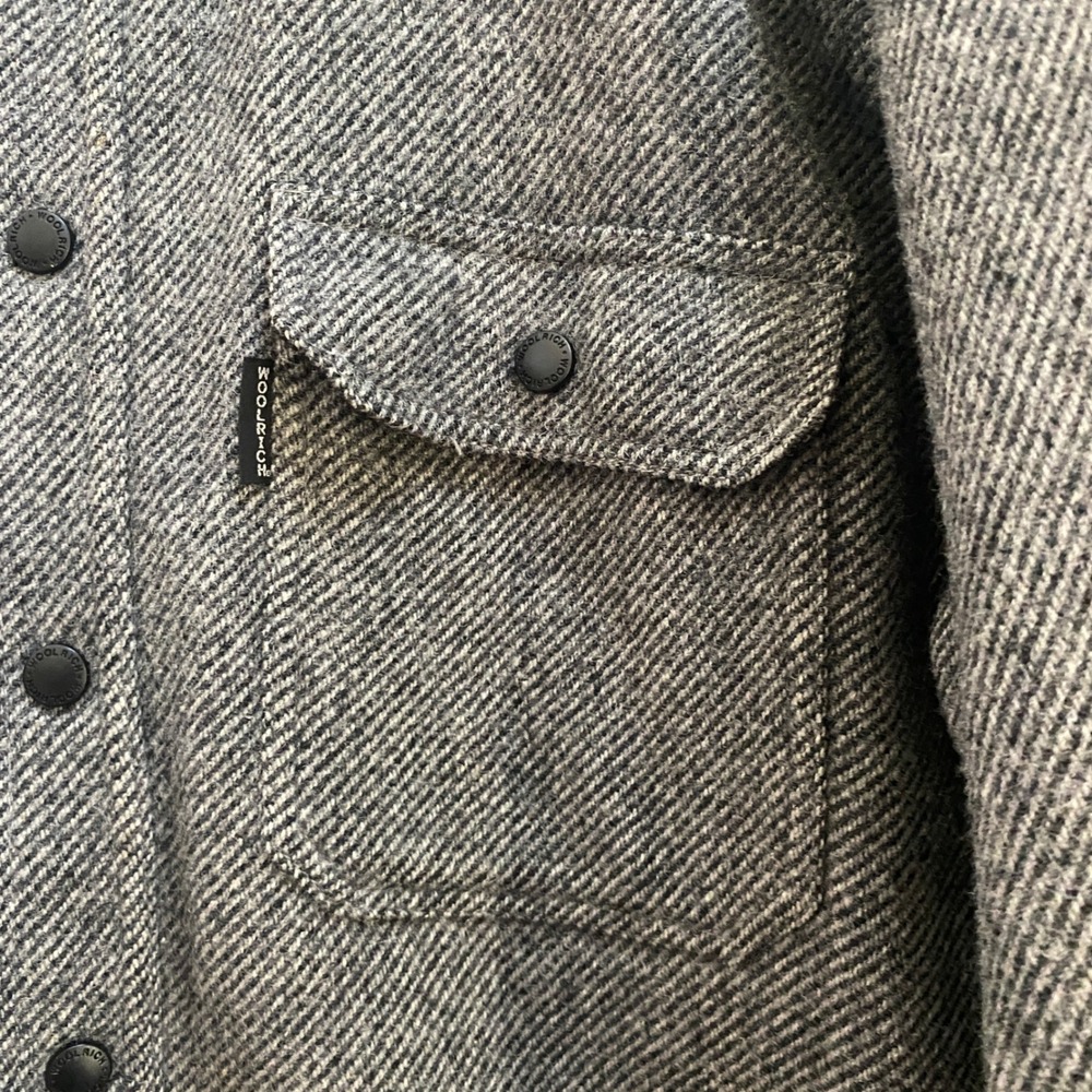 Woolrich Shirt Jacket Mens Wool Large Grey Twill Snap Front Barn Coat Heritage - Picture 3 of 10
